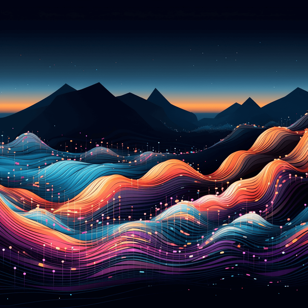 image generated by ai with prompt Imagine an abstract digital image representing interactive web elements. Visualize colorful, dynamic waves flowing across a flat digital landscape, symbolizing data and information. User interactions create ripples across this landscape, signifying the impact of user engagement on the digital realm. Capture this using a slightly tilted frame, vibrant colors, high-resolution textures, ultra-detailed, photorealistic, and cinematic quality. Apply graphic enhancements such as anti-aliasing, SFX, VFX, CGI, RTX, SSAO, FKAA, TXAA, HDR for an 8k resolution image with midday, megapixel cinematic lighting, ensuring --quality 2 --style raw